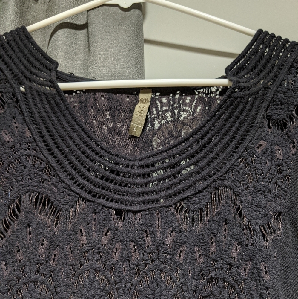 Black lace Sheer Whimsygoth Square Crew Neck Oversized  Lightweight Sweater